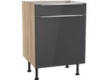 Unterschrank KOCHSTATION "KS-Aken", grau (anthrazit hochglanz, wildeiche nachbildung), B:60cm H:87cm T:58,4cm, Schränke, Unterschrank