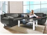 Ecksofa TRENDMANUFAKTUR "Rondo wahlweise mit Schlaffunktion, 267x247 cm (BxT), breite Armlehnen", grau (anthrazit, gr), B:267cm H:85cm T:247cm, Kunstleder SOFTLUX;Microfaser PRIMABELLE (100% Polyester);NaturLEDER (echtes Rindsleder);Struktur (54% Polyacryl, 46% Polyester), Sofas, Ecksofa, L-Form, wahlweise mit Federkern bestellbar, Füße schwarz