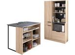 Schrank-Set PARISOT "Fumay, Individuell stellbar", grau (eiche nachbildung, beton optik), Kastenmöbel-Sets, Schrank-Set, viel Stauraum, Kabeldurchlass, Kücheninsel