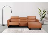 Ecksofa HOME AFFAIRE "Carpari, L-Form, 263 cm, manuelle o. elektrische Relaxfunktion", braun (cognac), B:263cm H:97cm T:179cm, Sofas, Ecksofa, USB A/C und Kopfteilverstellung
