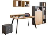 Büromöbel-Set MÄUSBACHER "Big System Office", grau (asteiche, schwarzstahl, graphit), Holzwerkstoff Metall, Holzwerkstoff, Metall, Arbeitsmöbel-Sets, Büromöbel-Set
