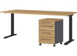 Büromöbel-Set GERMANIA "Agenda", schwarz (grandson, eiche, nachbildung, schwarz), B:180cm T:80cm, Holzwerkstoff, Kunststoff, Metall, Arbeitsmöbel-Sets, Büromöbel-Set, Set bestehend aus höhenverstellbarem Schreibtisch und Rollcontainer