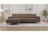 Ecksofa OTTO HOME "Oland Skandi, weicher Chenille-Stoff", braun, B:280cm H:85cm T:152cm, 100% Polyester, Sofas, Ecksofa, L-Form, 280 cm, Wellenunterfederung, Skandi-Design, Massivholzfüße