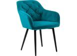 Esszimmerstuhl SALESFEVER "Coventry Komfortabler Polstertuhl im eleganten Stil", blau (türkis, schwarz), B:61cm H:85cm T:45cm, 100% Polyester, Metall, Stühle, Esszimmerstuhl, Stilvoll mit eleganter Knopfheftung, Topseller