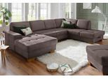 Wohnlandschaft HOME AFFAIRE "Puccini U-Form", braun (nuss), B:340cm H:86cm T:224cm, Luxus-Microfaser (100% Polyester);Luxus-Microfaser ALTARA NUBUCK (100% Polyester);Luxus-Microfaser Lederoptik (100% Polyester), Sofas, Wohnlandschaft, mit Federkern, Sitztiefenverstellung, Kontrastnaht