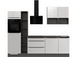 Küche IMPULS KÜCHEN "Madrid", Ausrichtung wählbar, Schubkästen mit Soft-Close", weiß (küche: grau, korpus: grafitfarben, arbeitsplatte: grafitfarben), B:280cm H:206,2cm T:60cm, Komplettküchen-Sets, Küche, vormontiert, wahlweise mit E-Geräten, mit Vollauszug, Breite 280 cm
