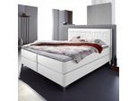 Boxspringbett HOME AFFAIRE "Coos", schwarz-weiß (weiß, schwarz), B:189cm L:212cm, Bezug Topper 100% Polyester;Kunstleder, Komplettbetten, Boxspringbett, mit besonderer Steppung im Kopfteil, 3 Matratzenarten, 2 Härtegrade