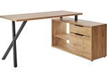 Schreibtisch JAHNKE "X-TRA C 145 E", braun (kerneiche, schwarz, schwarz, kerneiche, schwarz), B:150cm H:74cm T:110cm, Tische, Schreibtisch, Eckschreibtisch, wechselseitig montierbar, X-Gestell