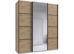 Schwebetürenschrank WIMEX "Jork Kleiderschrank mit Spiegel, schwarze Metallgriffe", braun (artisan, eiche, nachbildung, abgesetzt graphit), B:180cm H:208cm T:65cm, Holzwerkstoff, Schränke, Schwebetürenschrank, Schrank in verschiedenen Größen und Innenausstattungsvarianten