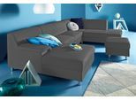 Wohnlandschaft HOME AFFAIRE "Jamie, zeitloses Design, fester Sitzkomfort, viel Platz, U-Form", grau, B:308cm H:72cm T:80cm, Sofas, Wohnlandschaft, wahlweise mit Bettfunktion