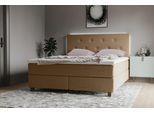 Boxspringbett HOME AFFAIRE "Alenika", braun (sandbraun), B:181cm L:208cm, 100% Polyester, Komplettbetten, Boxspringbett, mit LED - Beleuchtung, mit Taschen-Federkernmatratze