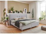 Boxbett "Barnett", grau (hellgrau), B:202cm L:208cm, ATLANTIC HOME COLLECTION, Komplettbetten, Boxbett, mit Taschenfederkern-Matratze und Topper
