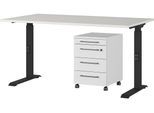 Büromöbel-Set GERMANIA "Agenda", schwarz (lichtgrau, schwarz), B:140cm T:80cm, Holzwerkstoff, Kunststoff, Metall, Arbeitsmöbel-Sets, Büromöbel-Set, Set bestehend aus höhenverstellbarem Schreibtisch und Rollcontainer