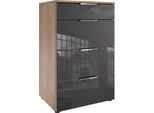 Schubkastenkommode WIMEX "Level36 C by fresh to go", grau (plankeneiche nachbildung, glas grau), B:54cm H:84cm T:41cm, Holzwerkstoff, Sideboards, Schubkastenkommode, mit Glaselementen auf der Front, soft-close Funktion, 54cm breit
