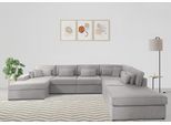 Wohnlandschaft OTTO HOME "Enid U-Form", grau (hellgrau), B:460cm H:75cm, Baumwollmix (60% Baumwolle/40% Leinen);Struktur fein (100% Polyester);Samtoptik (100% Polyester);Samtvelours (100% Polyester);Struktur (100% Polyester);Struktur recycelt (100% recyceltes Polyester), Sofas, Wohnlandschaft, 6 Teile, bestehend aus Modulen, in vielen Bezügen, auch in Breitcord