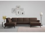 Wohnlandschaft SIT & MORE "Fashion U-Form", braun (dunkelbraun), B:338cm H:84cm T:207cm, Sofas, Wohnlandschaft, wahlweise mit Kopfteilverstellung, Vorziehsitz, motorisch, Metallfüße
