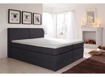 Boxspringbett HAPO, grau (anthrazit, strukturstoff), Liegefläche B/L: 200cm x 200cm, kein Härtegrad, 7-Zonen-Tonnentaschen-Federkernmatratze, Kopfteil, seitliche Unterbox und Obermatratze sind mit pflegeleichtem Feinstrukturstoff in Leinenoptik (100% Polyester) oder Kunstleder bezogen;Die Oberseite der Unterfederung und die Ober- und Unterseite der Obermatratze sind jeweils mit einem rutschhemmend