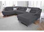 Wohnlandschaft SIT & MORE "Salsa U-Form", grau (dunkelgrau), B:333cm H:86cm T:205cm, Struktur (100% Polypropylen);Bedruckte Microfaser (100% Polyester);Luxus-Microfaser ALTARA NUBUCK (100% Polyester), Sofas, Wohnlandschaft, mit Federkern, wahlweise mit Bettfunktion