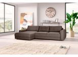 Ecksofa TRENDMANUFAKTUR "Bourbon II, hoher Sitzkomfort, extrabreite Recamiere für Relaxkomfort", braun (walnut), B:303cm H:84cm T:176cm, 100% Polyester, Sofas, Ecksofa, wahlweise mit Bettfunktion und Bettkasten, zeitlos und elegant, L-Form