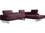 Ecksofa EGOITALIANO "Malika, elegant und bequem, Designsofa, L-Form", lila (plum), B:300cm H:94cm T:107cm, Sofas, Ecksofa, mit Ottomane, inkl. Kopfteilverstellung und chromfarbenen Metallfüßen
