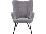 Sessel BYLIVING "Uta", grau, B:60cm H:97cm T:80cm, 100% Polyester, Sessel, Sessel, wahlweise mit oder ohne Hocker, in Cord, Samt oder Webstoff