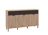 Kommode HOME AFFAIRE "Mayenne Sideboard, Schubladenschrank, Kommode, Anrichte, Breite 157cm", braun (artisan eiche stripes), B:157cm H:92,5cm T:40cm, Holzwerkstoff, MDF, Sideboards, Kommode, Wohnzimmermöbel, Schlafzimmermöbel, mit Drehtüren und drei Schubladen