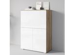 PC-Schrank HOME AFFAIRE "Vera, Sekretär, Home-Office-Schreibtisch mit LED-Beleuchtung", sonoma, weiß hochglanz, B:90cm H:125,1cm T:42cm, Sekretäre, PC-Schrank, Multifunktional mit Stauraum, klappbare Tischfläche, LED, B 90 cm
