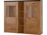Highboard OTTO HOME "Larona, zeitlose Hochkommode mit 2 Türen, Türkommode, Höhe 129,5 cm", braun (eichefarben lefkas, schwarzwood), B:155cm H:130cm T:37cm, Sideboards, Highboard, Anrichte mit dekorative Rahmenoptik, Türen mit Glaseinsatz