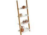 Leiterregal ZELLER PRESENT, weiß (weiß, natur), B:55cm H:145cm T:30cm, Bambus, MDF, Regale, Leiterregal