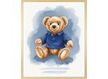 Bild mit Rahmen QUEENCE "Vintage Polo Teddy Bär in Poloshirt", braun (farbe rahmen: beige, farbe bild(er): blau), B:50cm H:70cm T:1,5cm, Acrylglas, Holzrahmen, Bilder, Bild mit Rahmen, HD Premium Poster-Druck inkl. Echtholzrahmen in beige