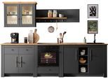 Küchenzeile OTTO HOME "KS-Westminster, Pantryküche im Landhaus Stil, hochwertige Metallgriffe", grau (küche: grau, korpus: grau dunkel, arbeitsplatte: eiche wotanfarben), B:294cm H:200cm T:60cm, Komplettküchen-Sets, Küchenzeile, Breite 294 cm, Kommoden, Wandpaneel, Hängeschrank, Herdumbau