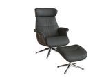 Relaxsessel FLEXLUX "Rücken u. Kopfverstellung, ergonomisch, Airchannels, klasse Komfort", grau (warm mineral grau), B:83cm H:63cm T:125cm, 100% Echteder, Sessel, Relaxsessel, Rücken- & Kopfteilverstellung, Drehbar, Armlehne Walnuss, Fuß Alu