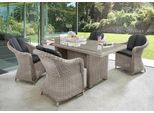 Garten-Essgruppe DESTINY "MALAGA LUNA", weiß (vintage weiß), Polyester, Sitzmöbel-Sets, Garten-Essgruppe, Polyrattan, 4 Sessel + Tisch 200x100x75cm, inkl. Auflagen