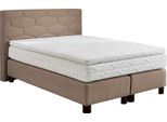Boxspringbett, beige (schwarz beige), B:155cm L:210cm, Bezug: 100% Polyester, WESTFALIA SCHLAFKOMFORT, Komplettbetten, Boxspringbett, wahlweise mit Topper