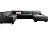 Wohnlandschaft DOMO COLLECTION "Norma Top, elegant und modern, flache Armlehnen, komfortabel, U-Form", schwarz, B:328cm H:77cm T:90cm, Kunstleder SOFTLUX;Struktur (90% Polyester, 10% Polyacryl);NaturLEDER (handschuhweiches Rindsleder) im Sitz und Rücken - Korpus in farblich passendem Kunstleder SOFTLUX, Sofas, Wohnlandschaft, wahlweise mit Bettfunktion, mit viel Platz