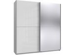 Kleiderschrank WIMEX "Mugano, B/T/H 135 oder 180/65/198cm, Made in Germany", weiß (front hg lack weiß, spiegel, korpus weiß, griffe alufarben), B:180cm H:198cm T:65cm, Holzwerkstoff, Schränke, Kleiderschrank, 2 Schwebetüren mit oder ohne Spiegel, Metallgriffe