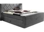 Boxspringbett HOME AFFAIRE "Atlanta", grau (anthrazit), B:200cm L:221cm, Kunststoff, Massivholz, Stoff, Komplettbetten, Boxspringbett, inklusive Topper und Bettkasten