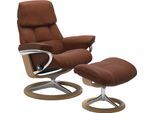 Relaxsessel STRESSLESS "Ruby", braun (copper paloma), B:78cm H:100cm T:76cm, Leder PALOMA: durchgefärbtes Semianilin-Möbelleder;Leder BATICK: durchgefärbtes und genarbtes Möbelleder, Sessel, Relaxsessel, mit Signature Base, Größe M, Gestell Eiche, Wenge, Braun & Schwarz