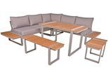 Garten-Essgruppe GARDEN PLEASURE "AUREA", beige (cremebeige, hellbraun, silberfarben, hellbraun, silberfarben), B:250cm H:69cm T:250cm, Aluminium, Kunststoff, Sitzmöbel-Sets, Garten-Essgruppe, mit bequemer Polsterung