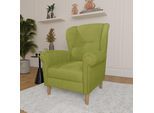 Ohrensessel HOME AFFAIRE "OSTIANO B/T/H: 80/82/98 cm, Sessel", grün, B:80cm H:98cm T:82cm, 92% Polyester, 8% Nylon, Sessel, Ohrensessel, Einzelstück, dicke geschwungene Armlehnen, uni und kariert