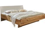 Futonbett WIEMANN "Cordoba", beige (bianco, eiche, champagner, riffholz), B:189cm H:97cm L:208cm, Betten, Futonbett, Absetzungen in Riffholz Polsterkopfteil in Kunstleder Champagner