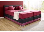 Boxspringbett MAINTAL "Lago", rot (bordeauxrot, schwarz), B:207cm L:210cm, Bezug Kopteil und seitliche Unterbox wahlweise Microvelours aus 100% Polyester oder Kunstleder;DIe Obermatratze ist bei beiden Bezugsqualitäten mit Microfaser (100% Polyester) bezogen, Unterseite 100% Baumwolle;Das Kopfteil ist bei Microvelours an den Ecken abgerundet, bei Kunstleder gerade;Bezug der Oberseite aus strapazie
