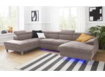 Wohnlandschaft COTTA "Komaris U-Form, B: 320 cm", braun (mud), B:320cm, Microfaser PRIMABELLE (100% Polyester);Kunstleder SOFTLUX;Feinstruktur (100% Polyester);Kunstleder SOFTLUX/Struktur (100% Polyester);NaturLEDER, Sofas, Wohnlandschaft, mit Kopfteilverstellung, optional Bettfunktion, Bettkasten & Licht
