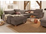 Wohnlandschaft HOME AFFAIRE "Lyla U-Form", braun (dunkelbraun), B:352cm H:81cm T:214cm, Feinstruktur weich (100% Polyester);Luxus-Microfaser Lederoptik (100% Polyester);Microfaser PRIMABELLE (100% Polyester), Sofas, Wohnlandschaft, wahlweise mit Rückenfunktion und zusätzlich mit Bett + Bettkasten