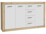 Sideboard FORTE "Baccio", weiß (artisan eiche, weiß), B:152,6cm H:91,5cm T:34cm, Holzwerkstoff, Sideboards, Sideboard, Breite 153 cm, Höhe 92 cm, 3 Türen und 4 Schubkästen
