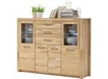 Highboard MCA LIVING "Fenja Schrank, Hochschrank, Hochkommode, Breite 163 cm", braun (kernbuchefarben), B:163cm H:122cm T:40cm, Glas, Massivholz, Sideboards, Highboard, Massivholz, 3 Schubkästen, 4 Türen, Made in Europe