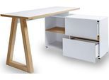 Eckschreibtisch JAHNKE "CLUB", braun (kerneiche, weiß, kerneiche, weiß, kerneiche, weiß), B:140cm H:76cm T:110cm, Tische, Eckschreibtisch, wechselseitig montierbar