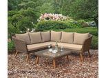 Garten-Essgruppe GARDEN PLEASURE "PAMPLONA", braun (anisbraun, braun, braun), B:180cm H:75cm T:180cm, Aluminium, FSC-zertifiziertes Massivholz, Glas, Polyrattan, Sitzmöbel-Sets, Garten-Essgruppe, mit bequemer Polsterung
