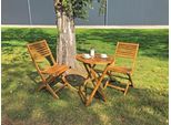 Balkonset GARDEN PLEASURE "»IBARRA«", braun (teak, look, teak, look), Sitzmöbel-Sets, Balkonset, 2 Stühle (klappbar), Tisch Ø60 cm, klappbar