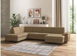 Wohnlandschaft DOMO COLLECTION "Capelo, komfortabel, klare Linien zeichnen dieses Design aus, U-Form", beige, B:348cm H:84cm T:204cm, 100% Polyester, Sofas, Wohnlandschaft, mit Armteilverstellung, wahlweise mit Bettfunktion, Federkern